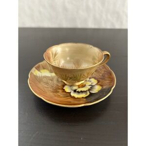 Saji Fancy China Tea Cup Saucer Set Hand Painted Floral Cactus Made in Japan